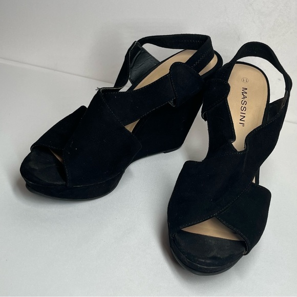 MASSINI BLACK WEDGE SANDALS SIZE 11 - Picture 4 of 11
